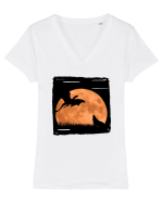 Moon dragon and wolf  Tricou mânecă scurtă guler V Damă Evoker