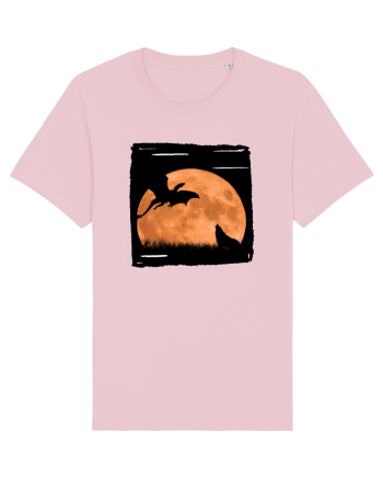 Moon dragon and wolf  Cotton Pink