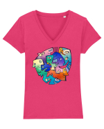 faces_I-3 Tricou mânecă scurtă guler V Damă Evoker