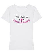 Ridicol și fericit Tricou mânecă scurtă guler larg fitted Damă Expresser