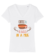 Cafeaua e un sărut într-o ceașcă Tricou mânecă scurtă guler V Damă Evoker
