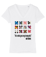 Andy Warhol art on black Tricou mânecă scurtă guler V Damă Evoker