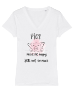Iubesc porcușorii Tricou mânecă scurtă guler V Damă Evoker