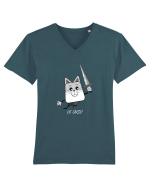 Pisica razboinic Tricou mânecă scurtă guler V Bărbat Presenter