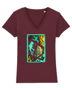 Tablou Abstract cu frunze Tricou mânecă scurtă guler V Damă Evoker