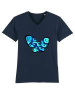 Fluture albastru Tricou mânecă scurtă guler V Bărbat Presenter