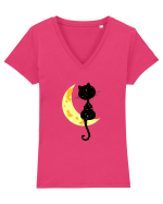Pisica lunatica Tricou mânecă scurtă guler V Damă Evoker