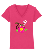 Flower kitty :) Tricou mânecă scurtă guler V Damă Evoker