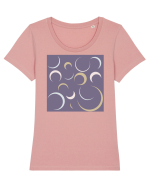 Purple Moon Patterns Tricou mânecă scurtă guler larg fitted Damă Expresser