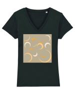 Yellow Moon Patterns Tricou mânecă scurtă guler V Damă Evoker