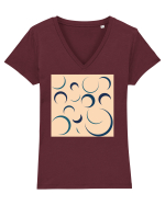 Cream Moon Patterns Tricou mânecă scurtă guler V Damă Evoker