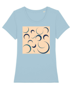 Cream Moon Patterns Tricou mânecă scurtă guler larg fitted Damă Expresser