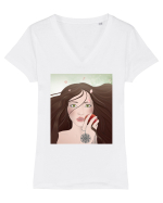 Girl with apple Tricou mânecă scurtă guler V Damă Evoker