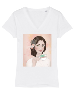 Girl at tea Tricou mânecă scurtă guler V Damă Evoker