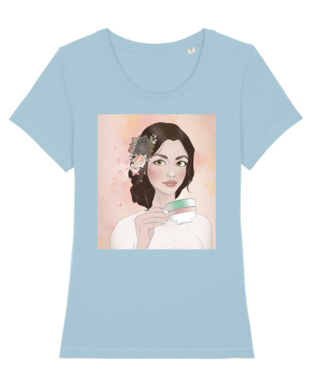 Girl at tea Sky Blue