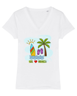 Iubim plaja Tricou mânecă scurtă guler V Damă Evoker