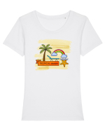 Stau pe plajă Tricou mânecă scurtă guler larg fitted Damă Expresser