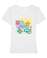 Vacanța de vară Tricou mânecă scurtă guler larg fitted Damă Expresser