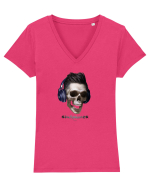 Craniu cu casti - skullphones 13 Tricou mânecă scurtă guler V Damă Evoker