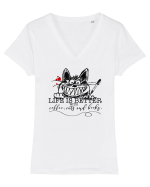 Coffee, Cats & Books Tricou mânecă scurtă guler V Damă Evoker