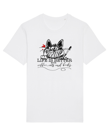 Coffee, Cats & Books White