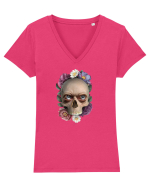 Craniu cu flori si ochi 01 Tricou mânecă scurtă guler V Damă Evoker
