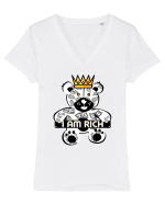 I Am Rich - White Teddy Bear Tricou mânecă scurtă guler V Damă Evoker