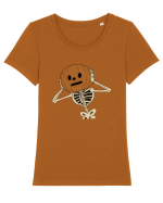 Happy Halloween Skeleton Head Tricou mânecă scurtă guler larg fitted Damă Expresser