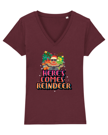 Here's Comes Reindeer Burgundy