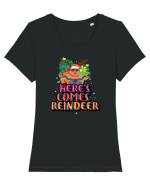 Here's Comes Reindeer Tricou mânecă scurtă guler larg fitted Damă Expresser