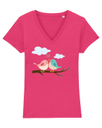 Doua păsărele Tricou mânecă scurtă guler V Damă Evoker