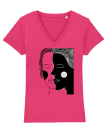 alb negru Tricou mânecă scurtă guler V Damă Evoker