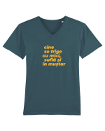 Cine se frige cu mici, suflă și în muștar Tricou mânecă scurtă guler V Bărbat Presenter