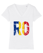Romania 1 Decembrie 1918 Tricolor Tricou mânecă scurtă guler V Damă Evoker