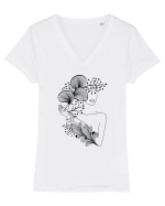 Silueta Floral Black Tricou mânecă scurtă guler V Damă Evoker