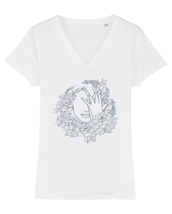 Blue Floral Feminin White