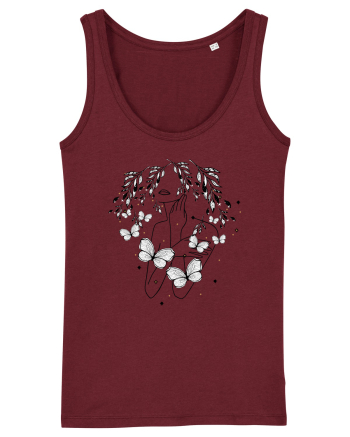 Floral Buttefly Feminin Burgundy