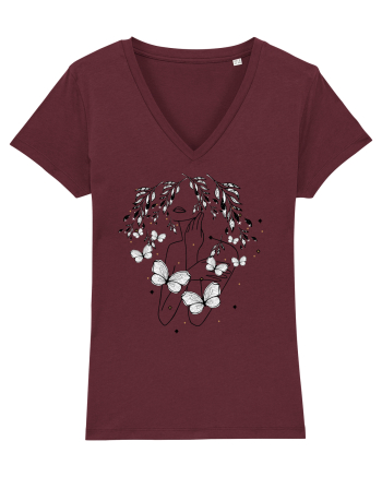 Floral Buttefly Feminin Burgundy