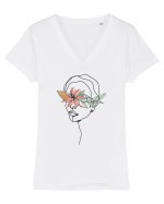 Floral Head Hibiscus Tricou mânecă scurtă guler V Damă Evoker