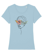 Floral Head Hibiscus Tricou mânecă scurtă guler larg fitted Damă Expresser