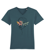 Floral Head Hibiscus Tricou mânecă scurtă guler V Bărbat Presenter
