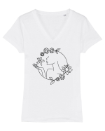 Floral Line Art Tricou mânecă scurtă guler V Damă Evoker