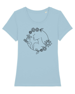 Floral Line Art Tricou mânecă scurtă guler larg fitted Damă Expresser