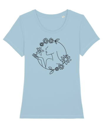 Floral Line Art Sky Blue