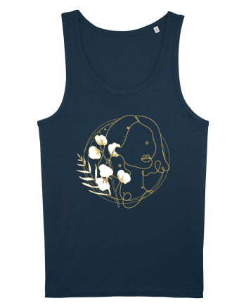 Yellow Line Art Feminin Navy