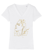 Gold Abstract Feminin Tricou mânecă scurtă guler V Damă Evoker