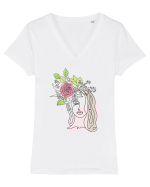 Head Rose Line Art Tricou mânecă scurtă guler V Damă Evoker