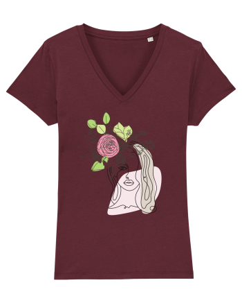 Head Rose Line Art Burgundy