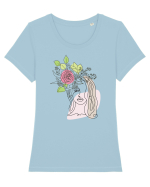 Head Rose Line Art Tricou mânecă scurtă guler larg fitted Damă Expresser
