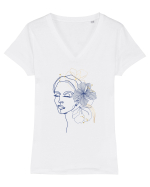 Hibiscus Blue Feminin Tricou mânecă scurtă guler V Damă Evoker